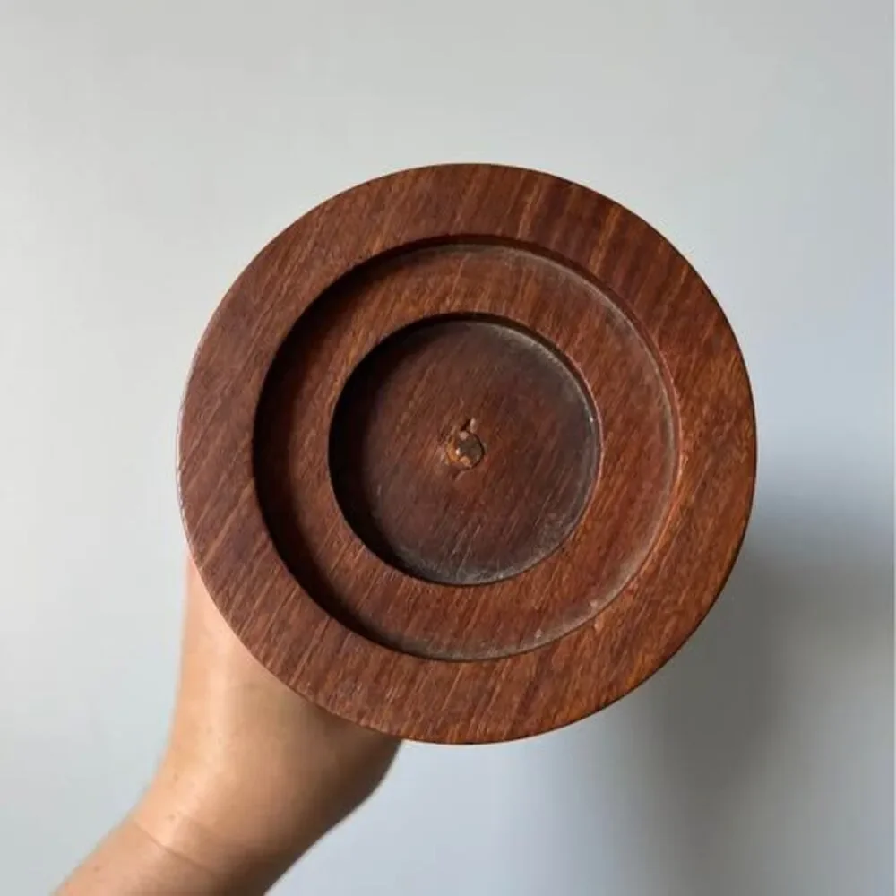 Pair of MCM Dark Brown Wood Pillar Candle Holders